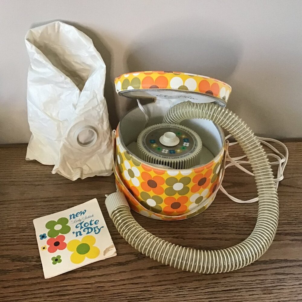 Vintage Lady Schick Tote-N-Dry Electric Hair Dryer MCM Flower Pattern